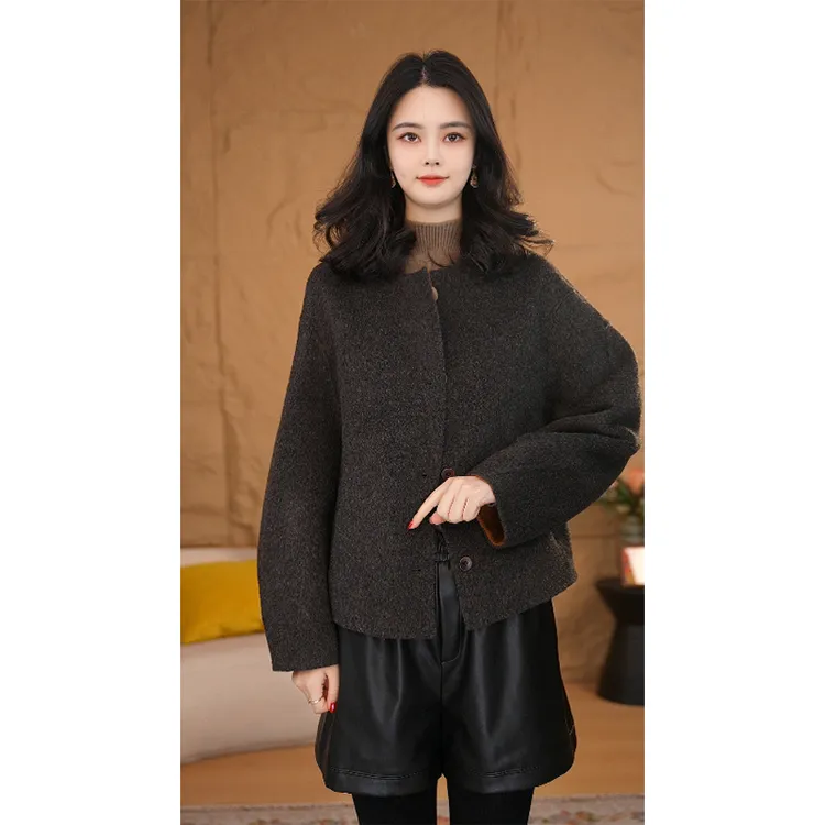 【小陈甄选】纯澳毛100%双面毛呢大衣冬高端时尚8584110A琥珀棕秋冬