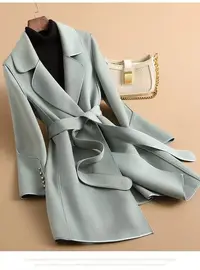 FS 14长袖秋冬中长款显瘦毛呢外套ol西装长款厚款呢大衣