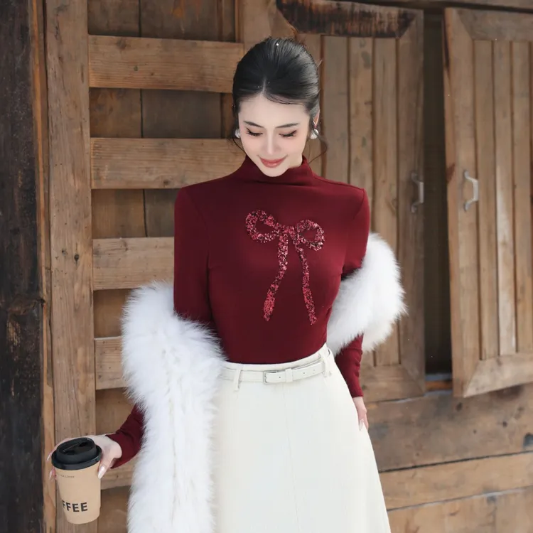 MD进进原创【优雅千金】2026新款加绒显瘦气质秋冬打底针织衫上衣