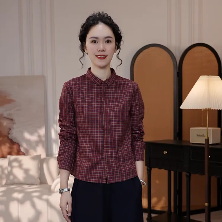 【FANXI】340冬季新款加绒加厚复古格纹慵懒风宽松时尚减龄衬衫2025