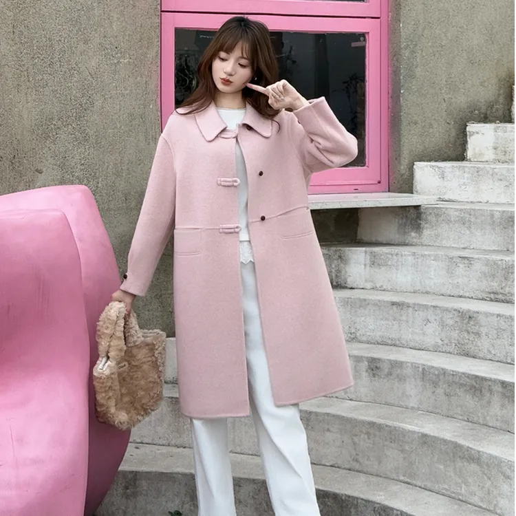 韩系复古慵懒风纯色简约时尚修身翻领收腰显瘦百搭羊毛大衣25910