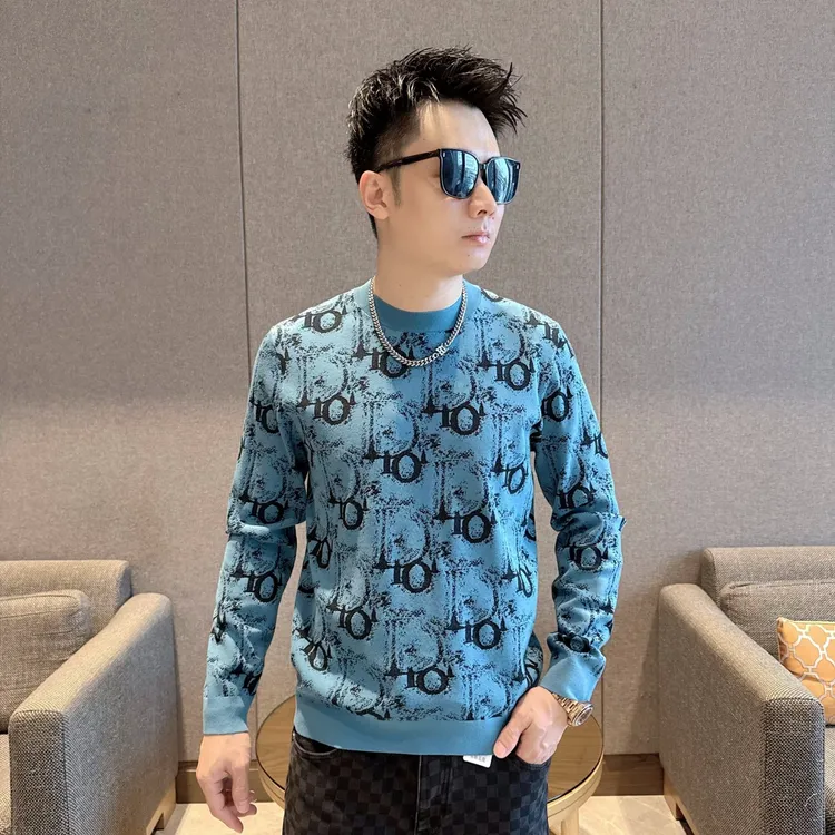 2025男士字母提花针织长袖秋冬修身百搭时尚毛衣欧货潮流休闲内搭