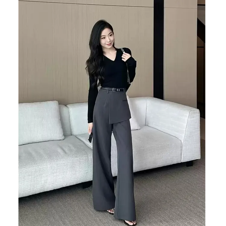 设计感屁帘假两件休闲阔腿裤女早秋新款气质高腰显瘦层次感裙裤