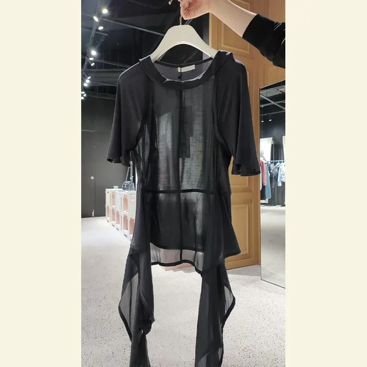 今年流行漂亮欧货轻奢小众设计高级感超好看洋气时髦绝美黑色T恤