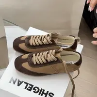 诗歌兰真皮复古德训鞋女2025新款软底休闲鞋系带平底阿甘鞋7691-5