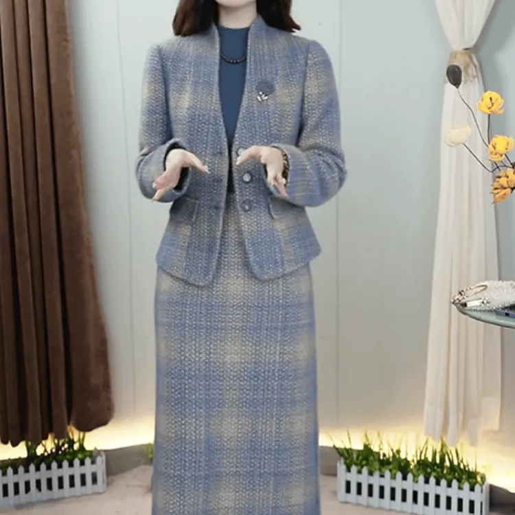  B722【外套+连衣裙】2025冬季新款时尚优雅气质女人味显瘦套装裙