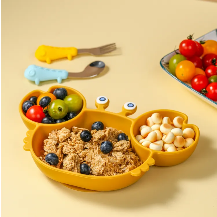 哆米棒小螃蟹硅胶餐盘分隔盘吸盘婴幼儿硅胶餐盘