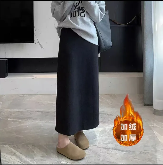 秋冬毛呢半身裙后开叉直筒A字裙高腰显瘦垂感气质爆款纸片裙子女