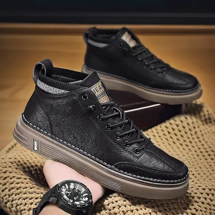 【断码处理】新款春秋平底潮流板鞋男休闲百搭韩版中帮透气皮鞋子