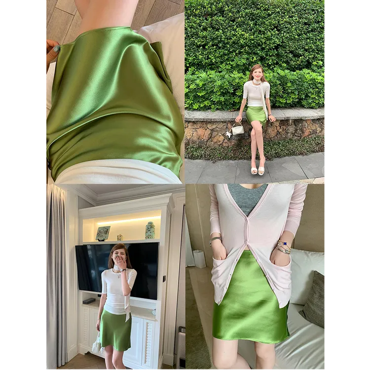 法式高级感缎面感醋酸半身裙女夏季新款摩登侧隐拉链显瘦百搭短裙