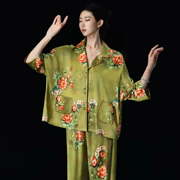 达芬奇密码【绿萝香扇】2026夏季新款三件套家居服睡衣套装宽松