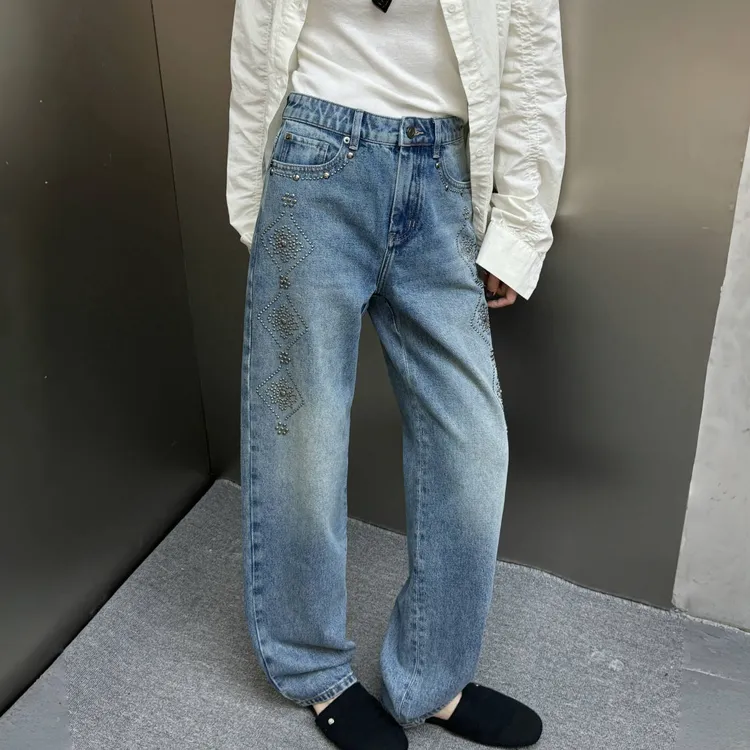 【裤博汇】0039“章若楠同款”牛仔原单重工棉质牛仔无弹窄版直筒裤