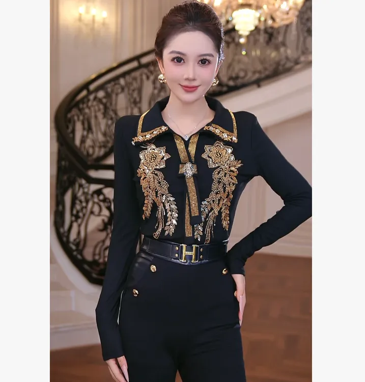 【芙娜妮】polo领针织衫刺绣加绒保暖秋冬2025女装打底衫F2531077A