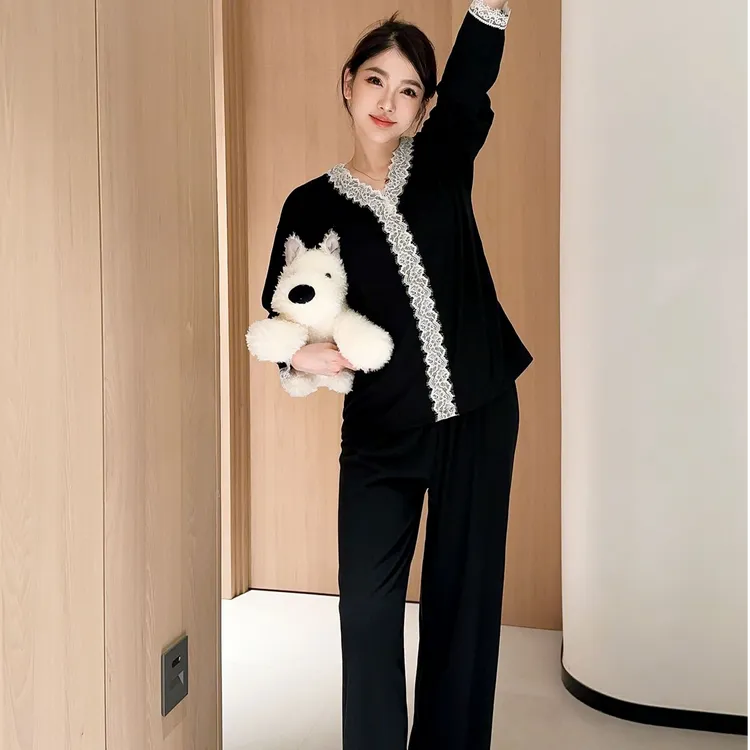 【新疆包邮】两件套长袖女常规款睡衣家居服套装白色网红休闲薄款