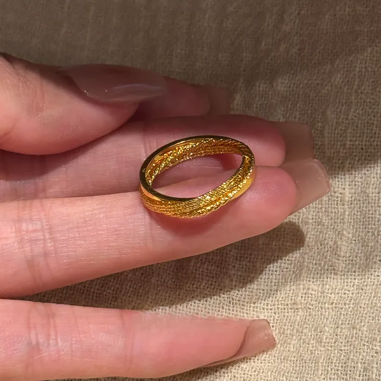 铜合金戒指 叠层爆闪莫比乌斯环戒开口食指戒仿黄金素圈戒指