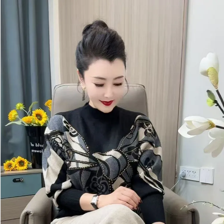 076闪砖围巾衫时尚蝙蝠衫宽松型百搭常规针织衫打底衫厚款