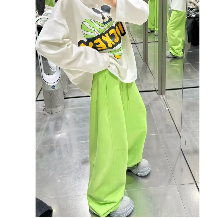 婉君【糖果绿】韩系阔腿宽松休闲裤早秋慵懒风流行长裤LWJ25D4K3302