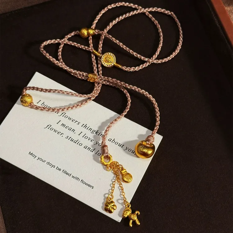 非金属布艺项链 铜合金马上有钱花时尚古典百搭项链小众毛衣链