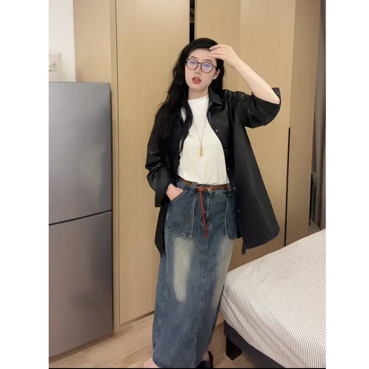 2025春秋真皮翻领修身常规纯色气质减龄短款通勤时尚外套-2688