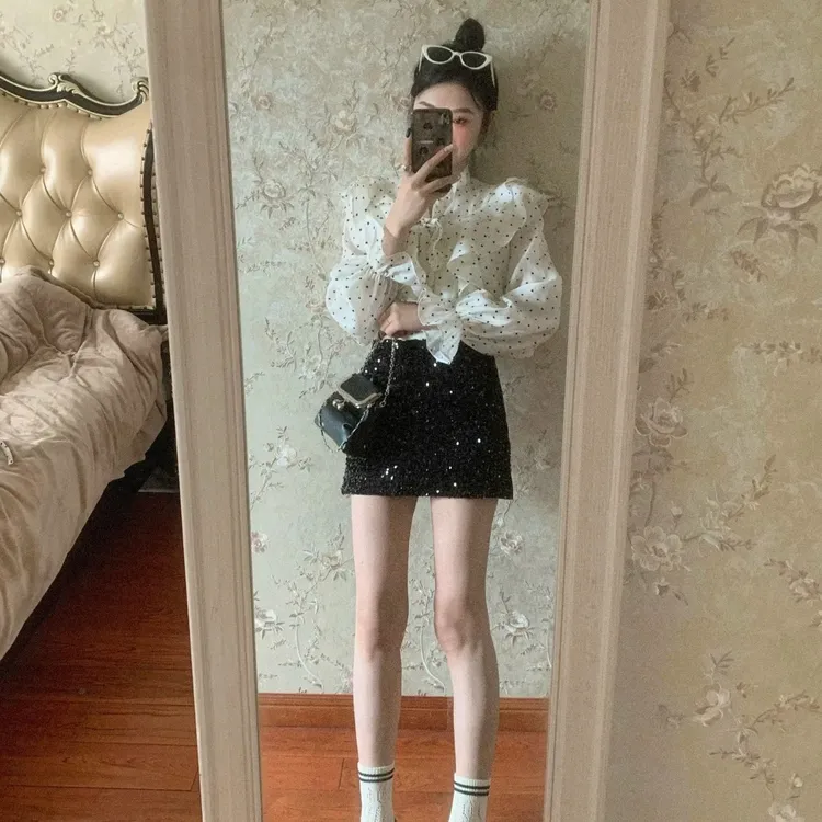 法式荷叶边波点系带长袖衬衫2025春季新款小众时尚气质高级上衣女