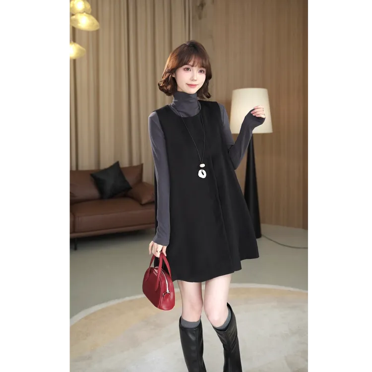 【薇薇绮】时尚羊毛显瘦无袖马夹背心裙搭打底衫两件套 E380