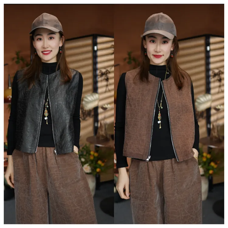 【苗蔓纱语】特级重磅香云纱原龟拉链圆领马甲双面可穿