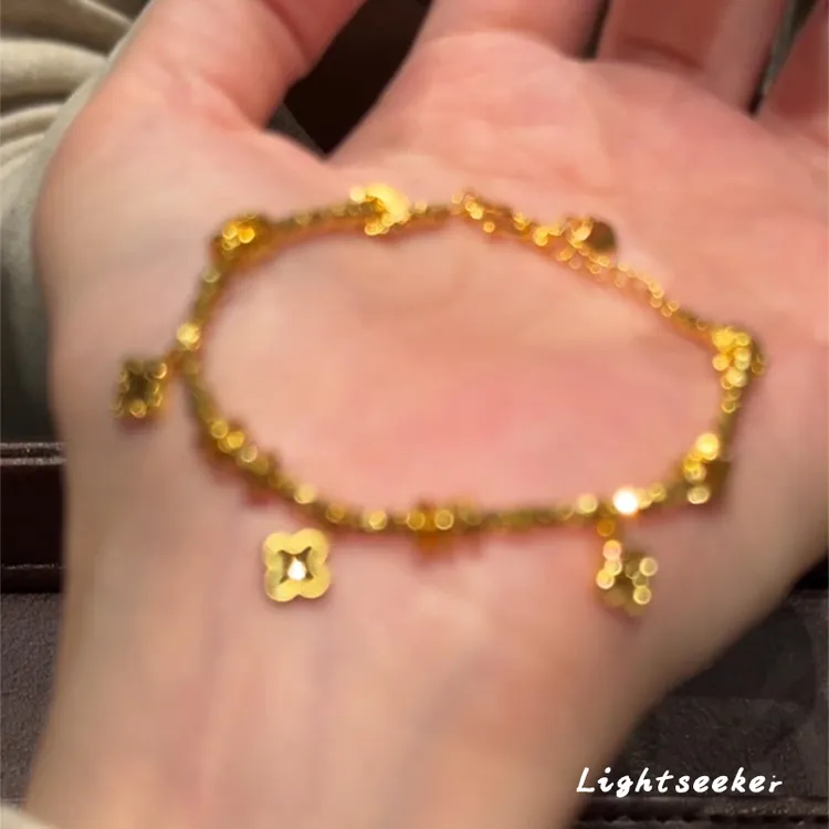 中古碎碎冰四叶草流苏手链女轻奢小众精致手串蹦迪珠盘缠串珠手饰
