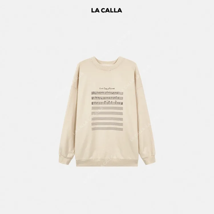 LA CALLA水洗手工磨破限量乐谱卫衣YY-AM6718
