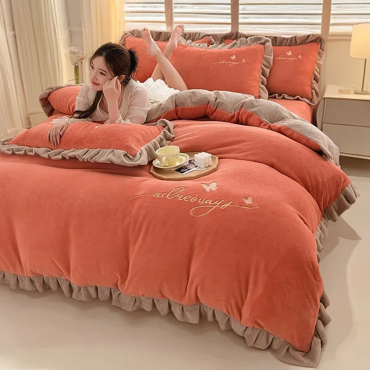 四件套冬季牛奶绒加厚保暖双面绒宝宝绒床单被套法莱绒三件套家用