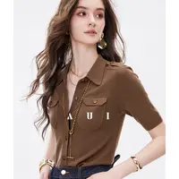 aui可露丽风Polo领针织衫女秋季复古显瘦通勤气质上衣25Q120309