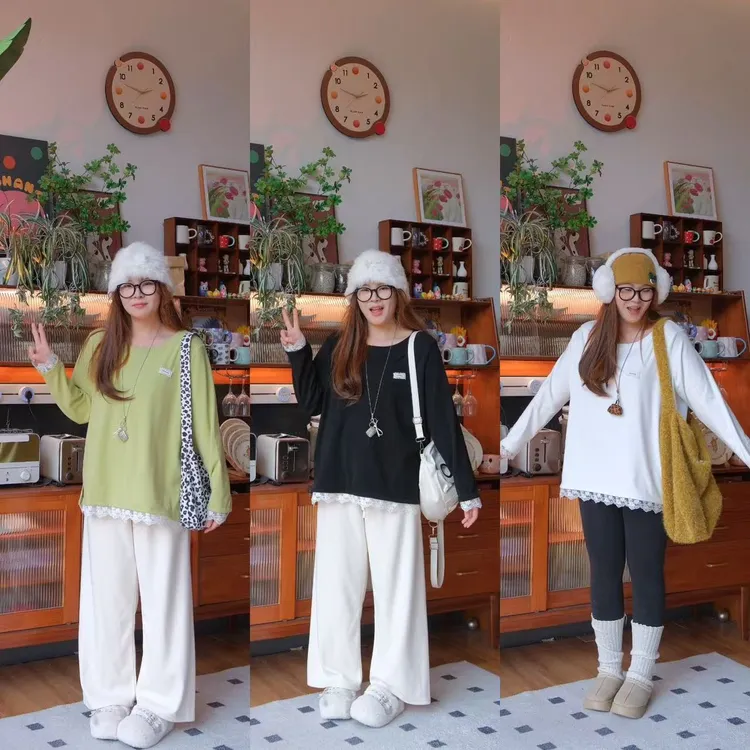 新款休闲风厚款长袖休闲韩版加绒宽松时尚秋冬百搭花边卫衣1313