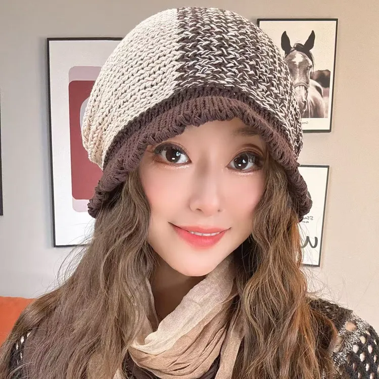 2025秋季新款双色纯棉女士堆堆帽