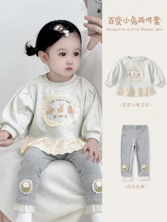 婴儿套装秋季女宝宝卡通休闲分体两件套女童秋装洋气长裤外套上衣