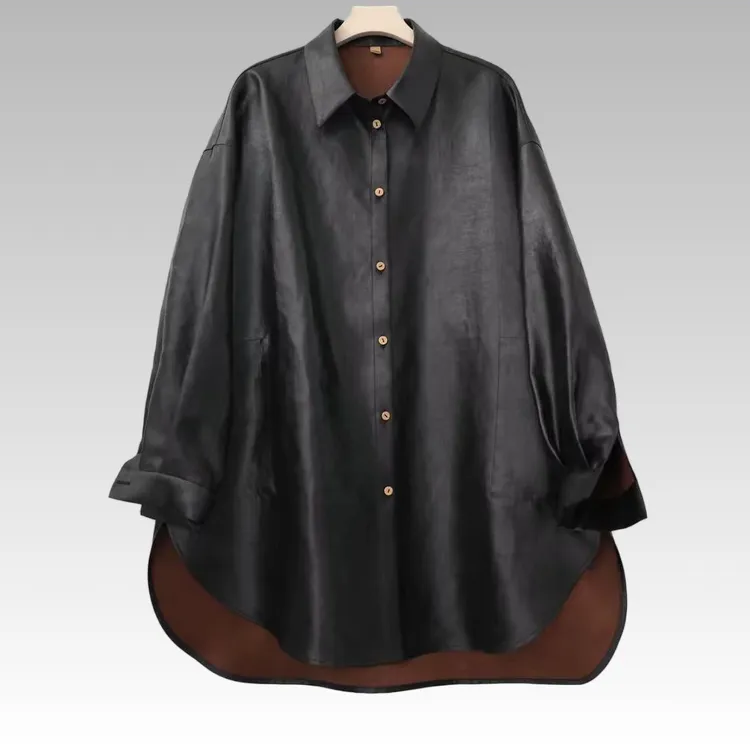 【墨渊】100桑蚕丝重锻皮子老料宽松时尚休闲衬衫外套