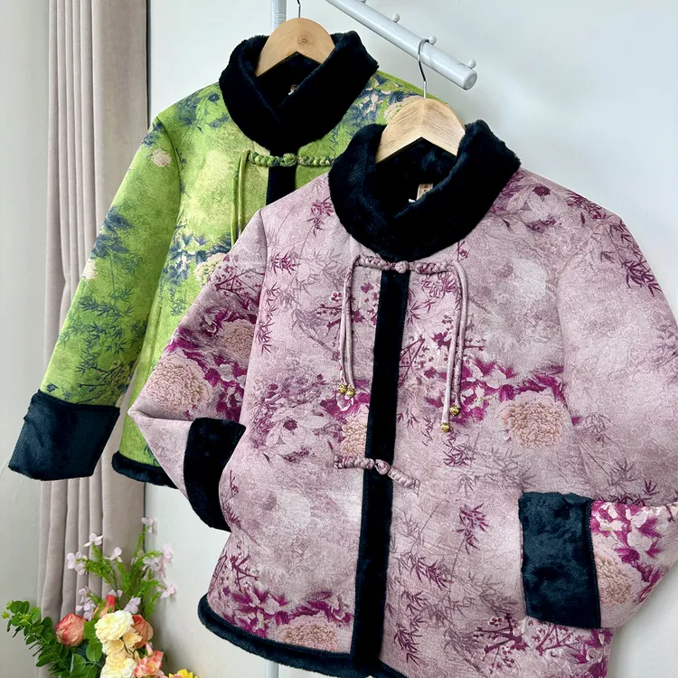 国风妈妈装奶奶冬装加绒加厚外套大码70岁老太太保暖上衣中式棉服