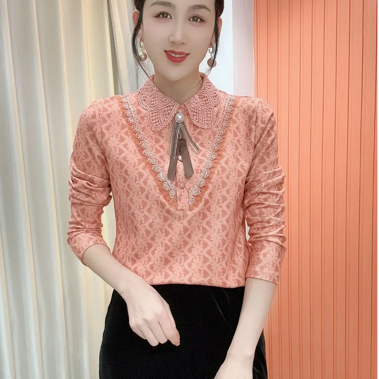 2025冬季新款半高领蕾丝气质百搭长袖减龄加绒打底衫上衣女892