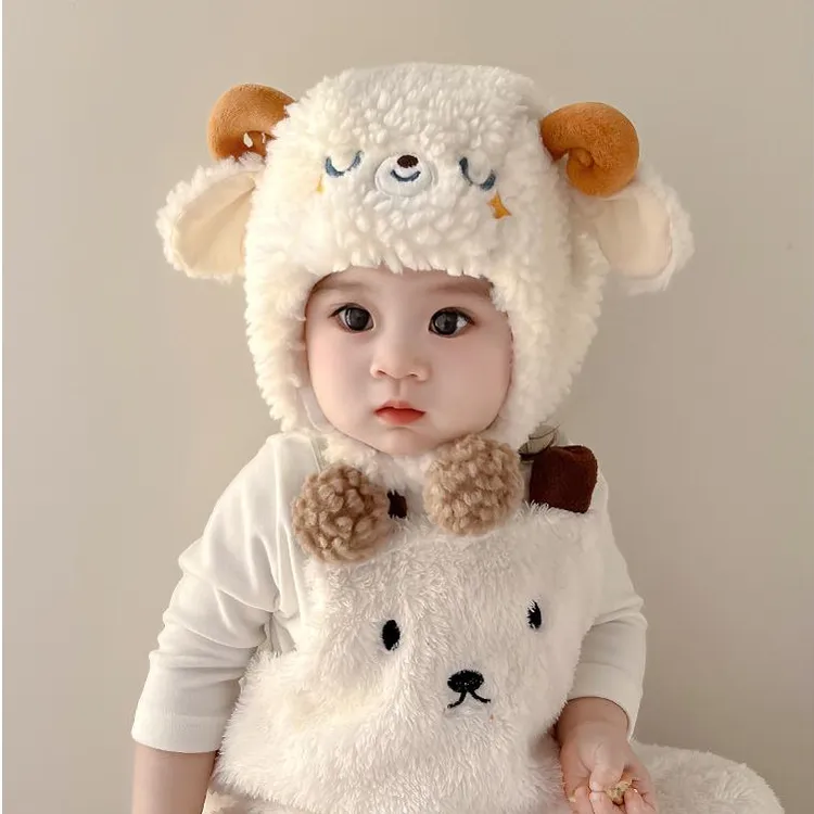 宝宝帽子婴儿秋冬款毛绒帽男女童可爱超萌女孩加厚保暖冬季护耳帽