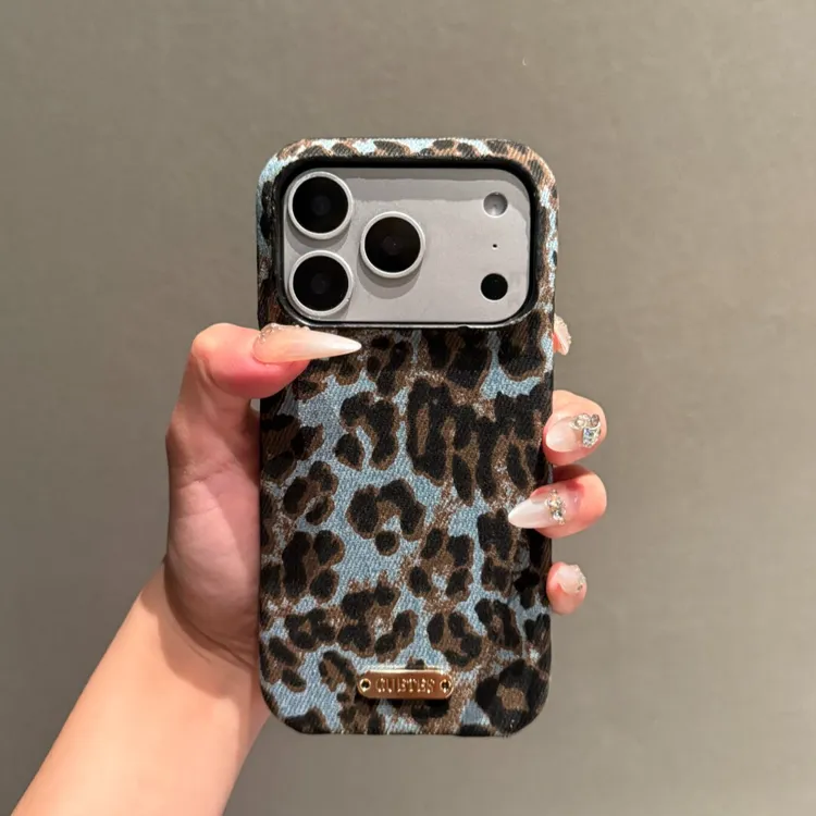 牛仔纹蓝底棕黑豹纹适用苹果17pro手机壳iPhone17新款16个性15/14