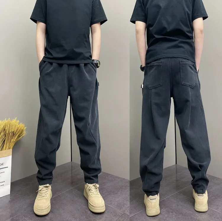 2025秋季新款韩版掐折休闲裤男士百搭松紧腰弹力青年帅气哈伦裤子