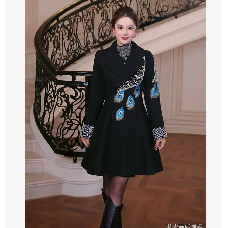 【芙娜妮】秋冬外套气质大衣设计感孔雀百搭轻奢2025女装FG2530975A