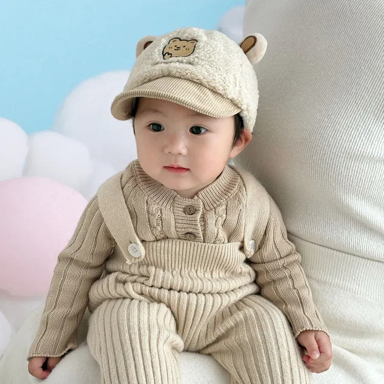 婴儿帽子宝宝秋冬季鸭舌帽韩版婴儿可爱小熊软檐帽子保暖加绒帽男