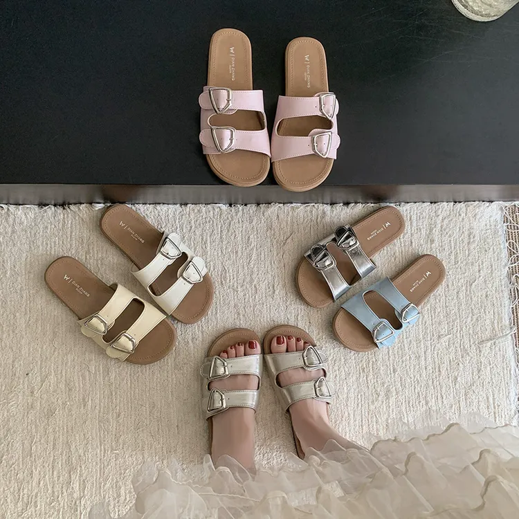 bejeaho拖鞋女夏季外穿时尚休闲皮带扣法式配裙子平底沙滩一字凉