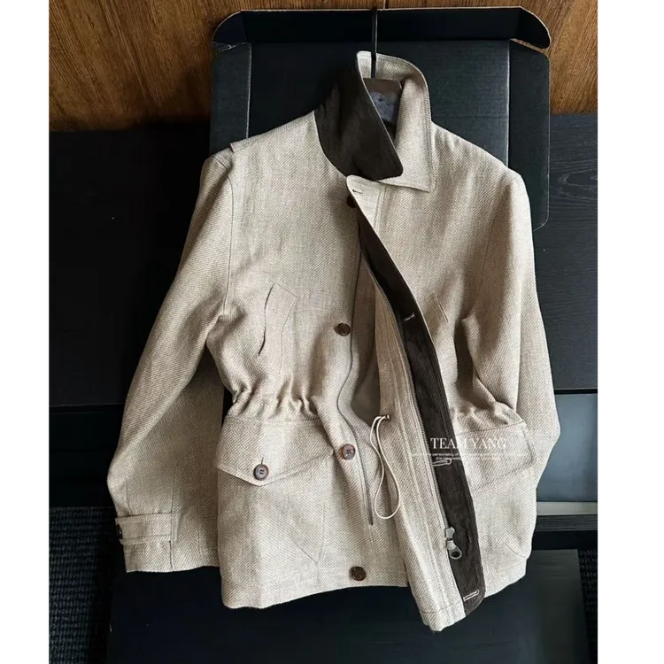 Team Yang-早秋新款时尚满分亚麻猎装夹克复古商务休闲外套 6077