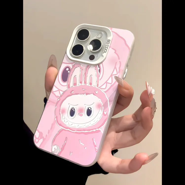 磨砂彩银彩色歪头小萌物适用于iPhone16promax苹果手机壳15pro14p