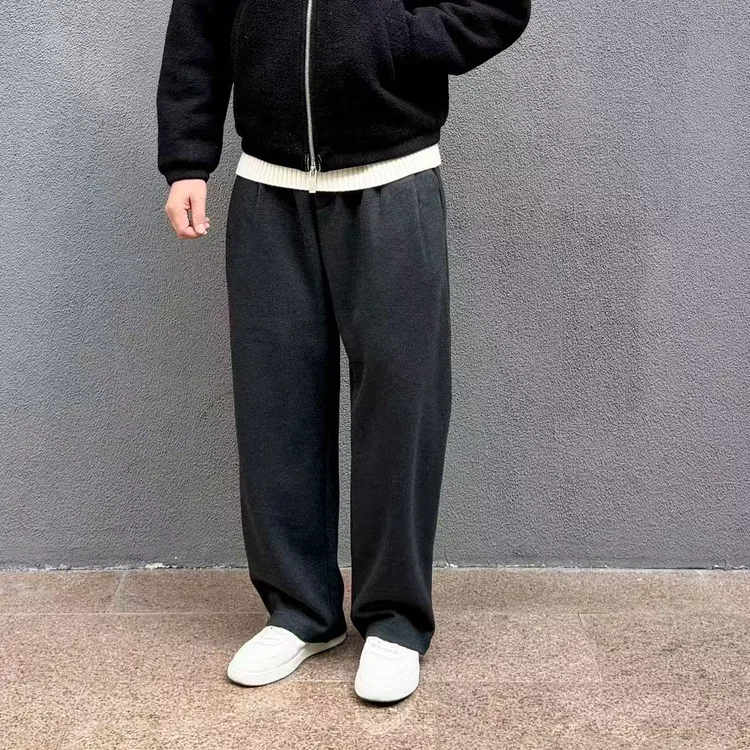 秋冬宽松醋酸垂顺糯感针织休闲裤松紧腰男士弹力锥形舒适阔腿长裤