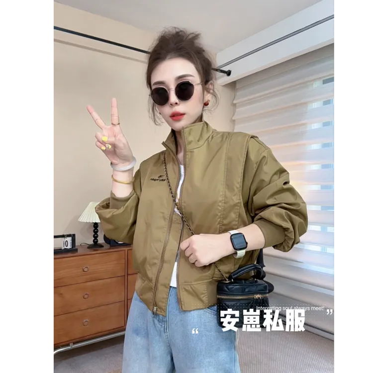 设计感短外套女2025秋季新款时尚百搭立领设计感夹克外套
