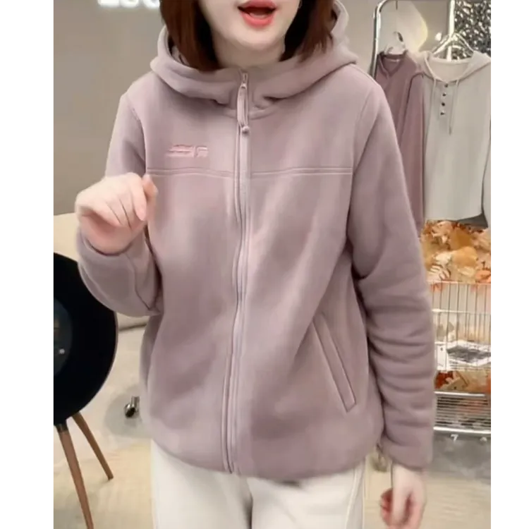 680g加厚驼绒防风奥粒绒连帽外套秋冬百搭显瘦女装