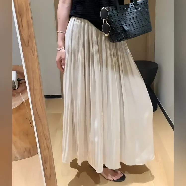 夏季时尚气质风仙气飘飘半身裙休闲百搭飘逸压褶裙高腰显瘦半身裙