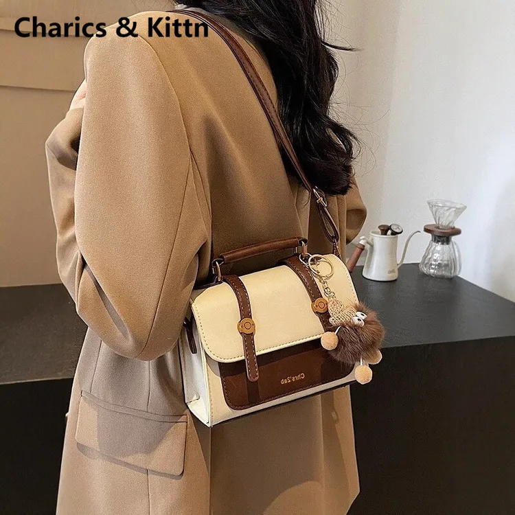 Charics&Kittn复古包包女式2025新款秋季斜挎包真皮手提包小方包