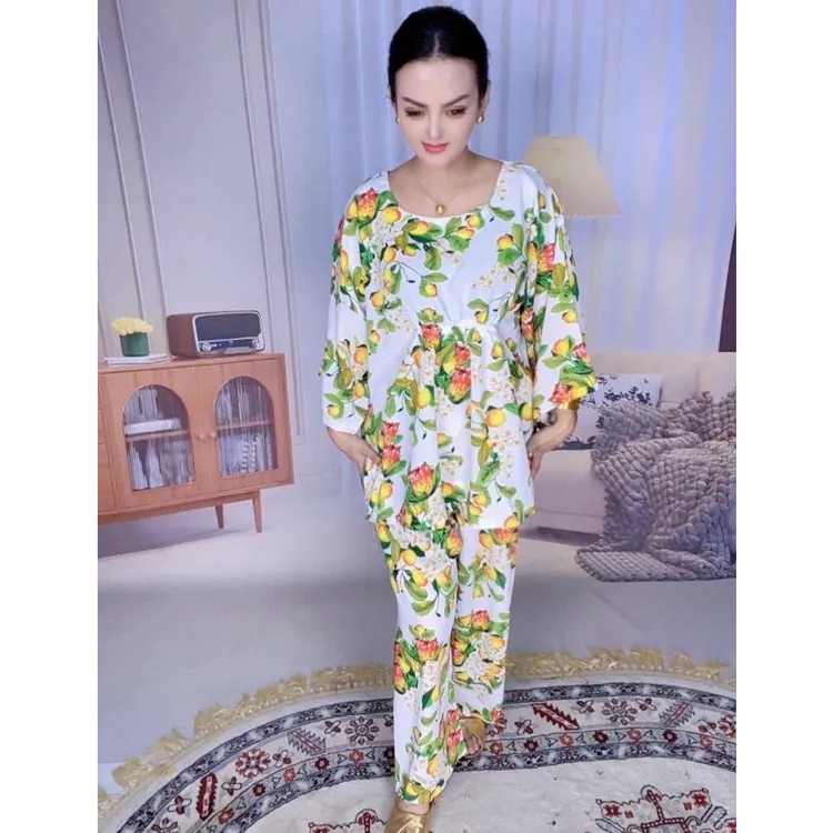 018薄款中年常规夏季睡衣家居服套装休闲宽松家居服印花